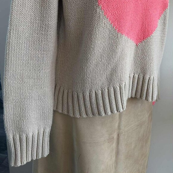 LISA TODD Pale Café-au-Lait Cotton-Blend Heart Intarsia Crewneck Sweater - US S - Picture 4 of 12